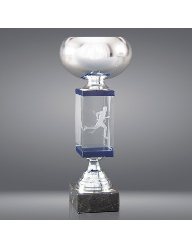 Copa deportiva con cubo de vidrio y figura deportiva en 3D grabada dentro. Elige tu deporte.