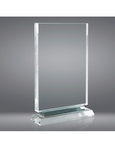 Trofeo sostenible de vidrio rectangular, con un grosor de 2 cm y preparado para la grabación láser o en 2D.