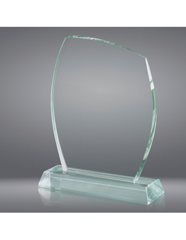 Trofeo sostenible de vidrio, con un grosor de 1 metro, y preparado para la grabación láser o en 2D.