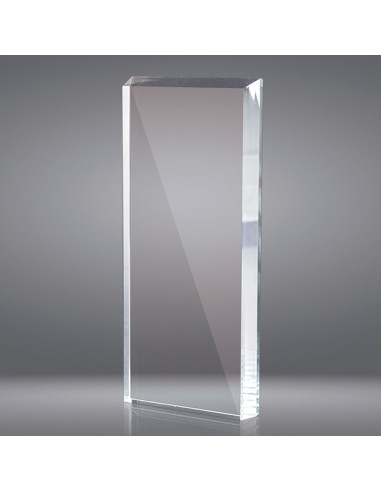 Trofeo sostenible de vidrio biselado para grabado láser, en 2D dentro del vidrio o a todo color.