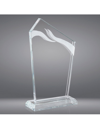 Trofeo sostenible de vidrio con detalles esmaltados, para grabado láser y 2D dentro del vidrio.