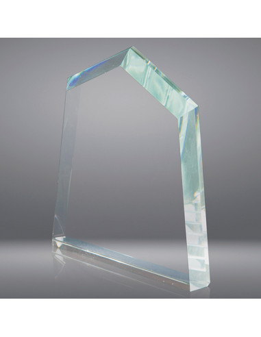 Trofeo sostenible de vidrio de calidad de 19 mm de grosor para grabado láser, en 2D dentro del vidrio o a todo color.