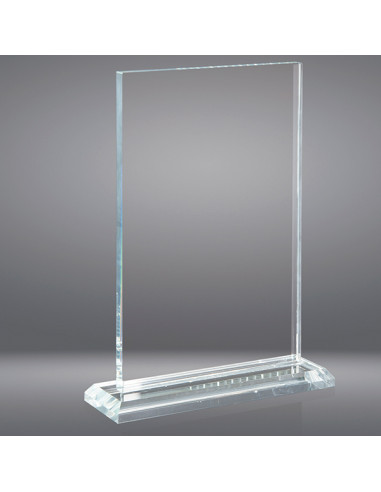 Trofeo sostenible de vidrio rectangular de 8 mm de grosor, con base de vidrio biselada, para grabado láser o 2D en el vidrio.