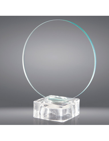 Trofeo sostenible de vidrio redondo de 8 mm de grosor, y base de vidrio, para grabado láser o 2D dentro del vidrio o a todo colo