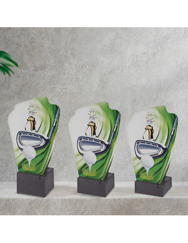 Trofeus ABM - Trofeu esportiu en al·lumini de doble capa amb peanya de fusta fosca. Disponible en tots els esports.