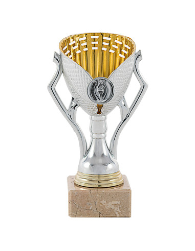 Trofeus ABM - Copa de participació bicolor en ABS amb nanses i peanya clara. Disponible en tots els esports.