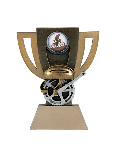 Trofeus ABM - Trofeu de participació de ciclisme en resina decorada i portamotius.