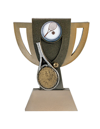 Trofeus ABM - Trofeu de participació de tennis en resina decorada i portamotius.