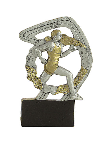 Trofeo de participación de atletismo masculino en resina decorada.