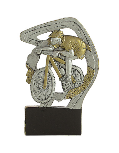 Trofeo de participación de ciclismo en resina decorada.