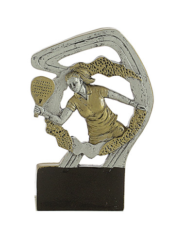 Trofeo de participación de pádel femenino en resina decorada.