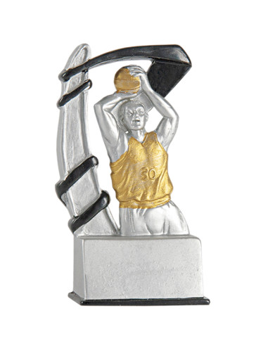 Trofeus ABM - Trofeu de participació de bàsquet, en resina decorada platejada i daurada amb detall negre.