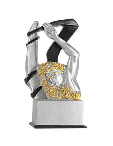 Trofeus ABM - Trofeu de participació de natació, en resina decorada platejada i daurada amb detall negre.