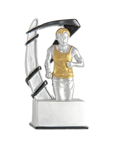 Trofeus ABM - Trofeu de participació de atletisme, en resina decorada platejada i daurada amb detall negre.