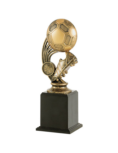 Trofeo de fútbol de participación en ABS decorado similar a resina, con base alta negra.