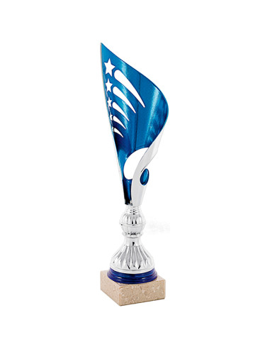 Trofeus ABM - Copa esportiva de disseny en ABS platejada i blava i peanya clara. 3 tamanys.