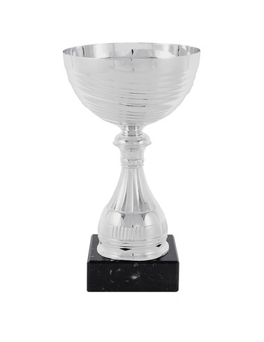 Trofeus ABM - Copa esportiva platejada amb el got de metall i la peanya negre. 7 tamanys.