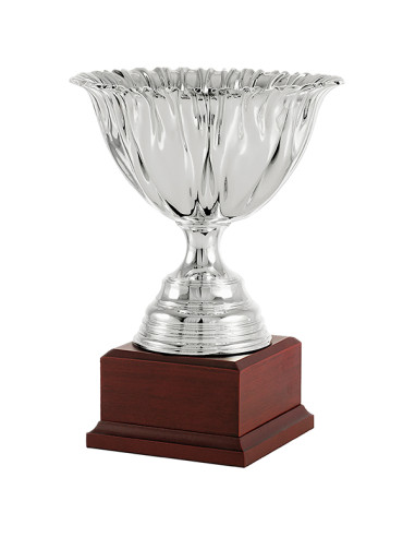 Trofeus ABM - Copa esportiva elegant i clàssica platejada amb la peanya de fusta. 5 tamanys.