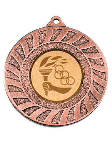 Medalla deportiva de cobre con un diámetro de 50 mm. con reverso ideal para grabado a color o láser. Disponible en todos los dep