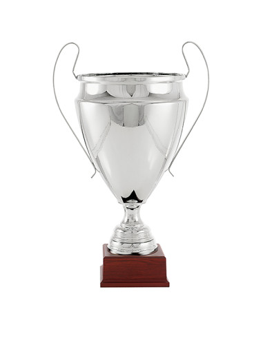 Trofeus ABM - Copa esportiva gran platejada, amb nanses i peanya de fusta. Ideal per grans premis. 6 tamanys.