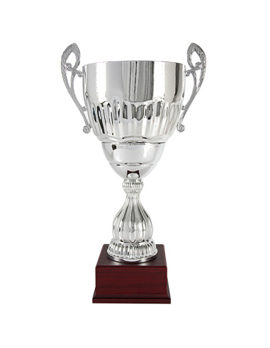 Trofeus ABM - Copa esportiva gran platejada, amb nanses decorades i peanya de fusta. Ideal per grans premis. 7 tamanys.