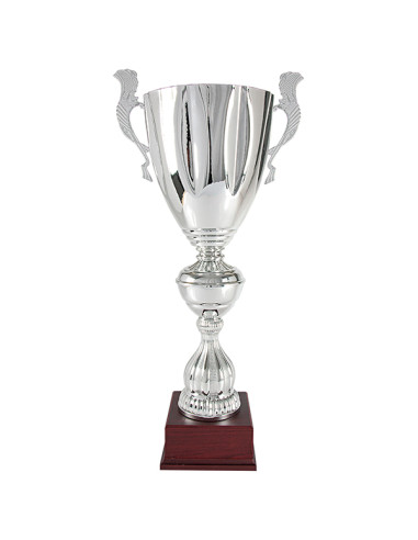 Trofeus ABM - Copa esportiva gran platejada, amb nanses decorades i peanya de fusta. Ideal per grans premis. 7 tamanys.
