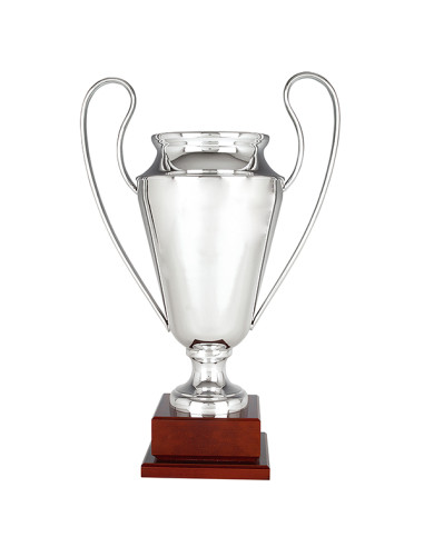 Trofeus ABM - Copa esportiva gran platejada, amb nanses i peanya de fusta. Ideal per grans premis. 4 tamanys.