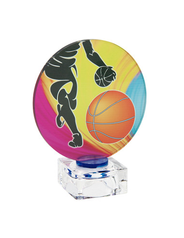 Trofeo deportivo de vidrio con motivo a todo color y base de vidrio. Disponible en todos los deportes.