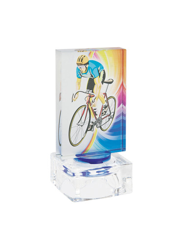 Trofeo deportivo de vidrio con motivo a todo color y base de vidrio. Disponible en todos los deportes.