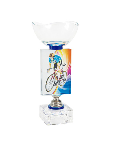 Trofeus ABM - Copa esportiva en vidre amb el motiu a tot color i peanya de vidre. Disponible en tots els esports.