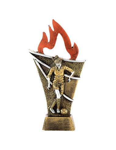 Trofeus ABM - Trofeu de futbol femení en resina bicolor i flama vermella.