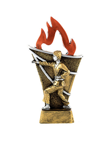 Trofeus ABM - Trofeu de arts marcials en resina bicolor i flama vermella.
