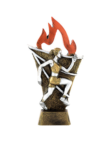 Trofeus ABM - Trofeu de atletisme femení en resina bicolor i flama vermella.