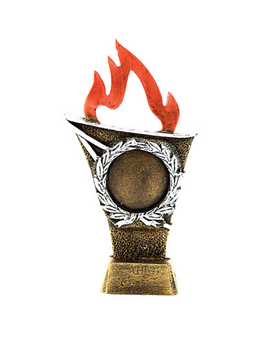 Trofeus ABM - Trofeu amb portamotius esportiu en resina bicolor i flama vermella. Disponible en tots els esports.