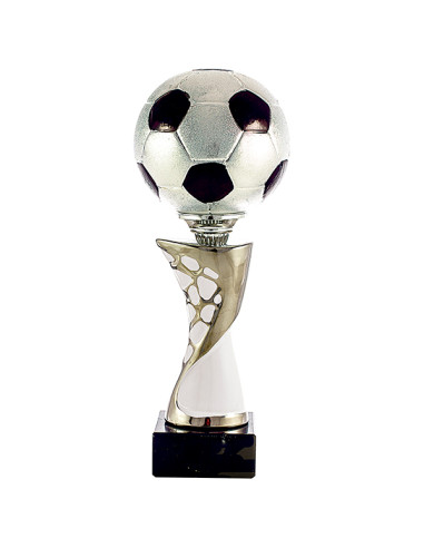 Trofeo de fútbol en cerámica decorada y base negra. ¡Un buen trofeo!