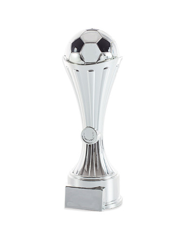Trofeo de fútbol en ABS plateado metalizado.