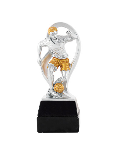 Trofeus ABM - Trofeu de futbol d'un jugador masculí regatejant en resina decorada.