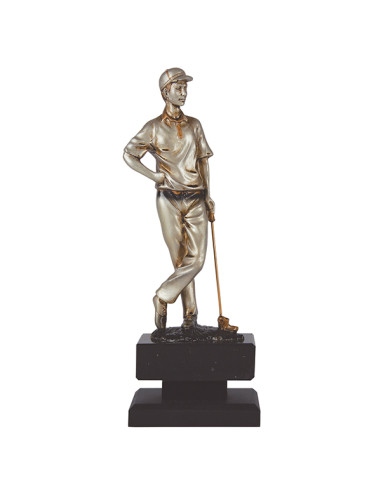 Trofeo de golf figura masculina en resina decorada.