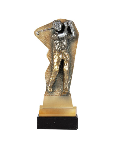 Trofeo de golf de figura masculina en resina decorada.