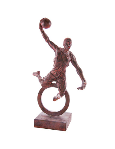 Trofeo de baloncesto ESPECTACULAR de un jugador saltando para aplastar en resina envejecida. ¡Un gran trofeo para un gran campeo