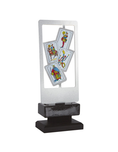 Trofeus ABM - Trofeu de cartes en metall amb impressió a tot color i peanya de marbre negre.