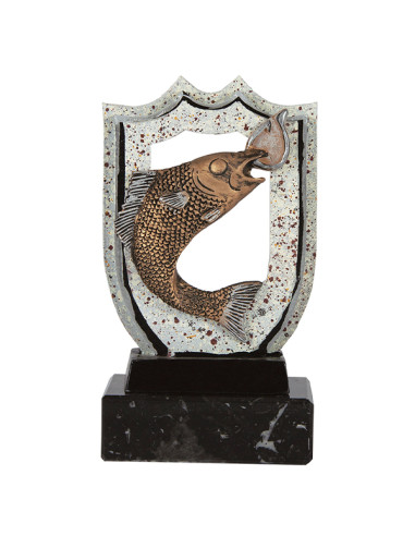 Trofeo de resina decorado con el pez y el anzuelo.