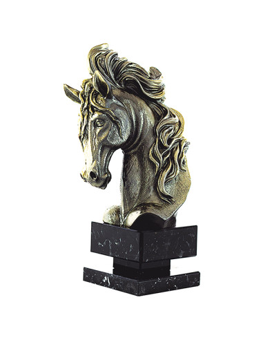 Trofeus ABM - Trofeu d'hípica d'un bust de caball en resina decorada en bronze envellit i amb peanya de marbre negre.