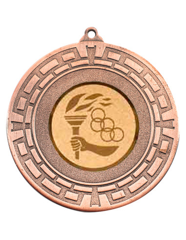 Medalla deportiva de cobre con un diámetro de 60 mm. con reverso ideal para grabado a color o láser. Disponible en todos los dep