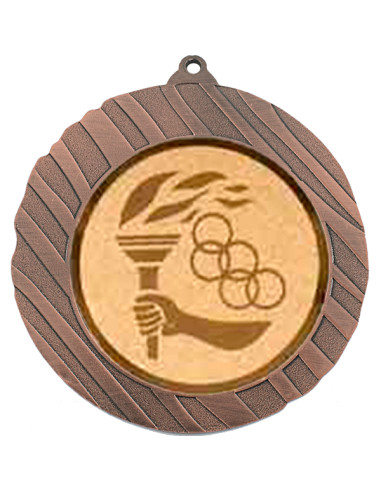 Medalla deportiva de cobre con un diámetro de 70 mm. con reverso ideal para grabado a color o láser. Disponible en todos los dep