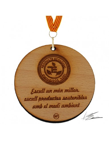 Medalla ecológica diseño ABM en madera en forma redonda, con la grabación en láser en 1 cara para poner el logo o texto que dese