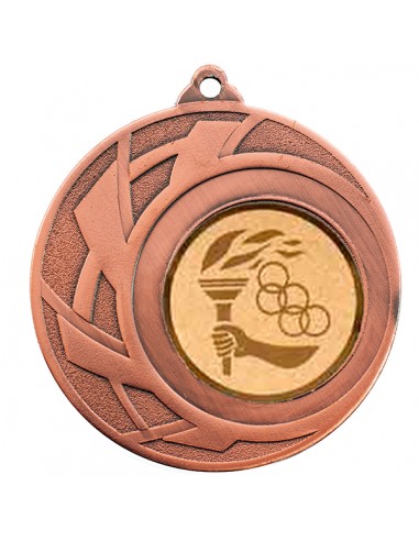 Medalla de diámetro 50mm de cobre con motivo deportivo y cinta a elegir.