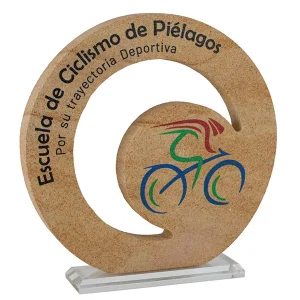 Trofeo Ecológico en Piedra Natural Circular con Peana de Vidrio 1144